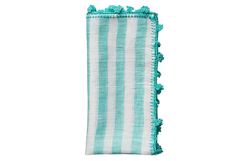 Set of 4 Linea Napkins - White/Seafoam - Kim Seybert | One Kings Lane