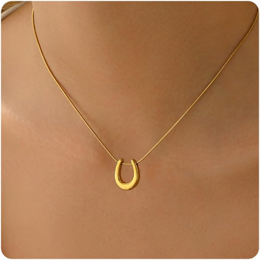 Gold Horn Necklace for Women Dainty Tiny Crescent Moon Necklace 18K Gold Plated Lucky Horse Shoe ... | Amazon (US)