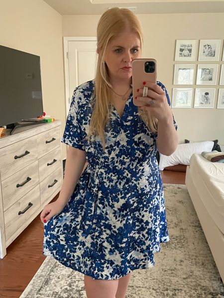 Linking my dress worn in today's video! Love this wrap fit and blue and white print. Would also be great for summer workwear at the office. 

#LTKworkwear #LTKFind