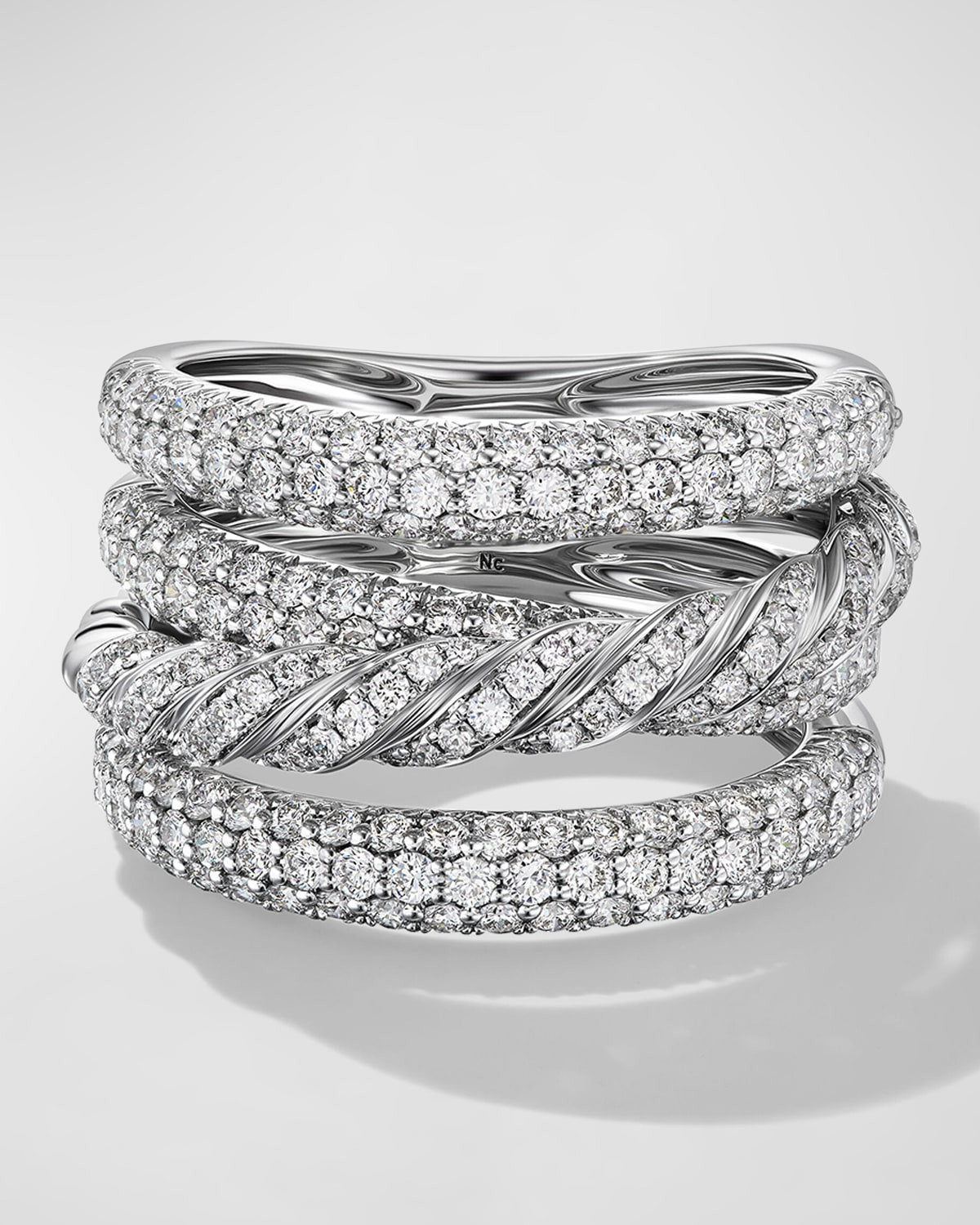 PaveFlex Four-Row Ring with Diamonds in 18K White Gold, 15mm, Size 7 | Neiman Marcus