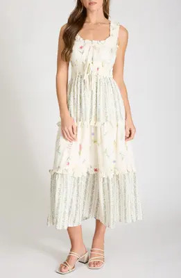 Blu Pepper Print Sleeveless Tiered Maxi Dress in Ivory Multi at Nordstrom, Size Small | Nordstrom