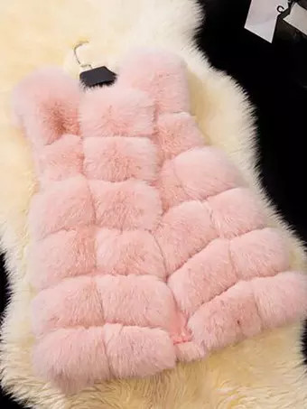Women Coats Pink Sleeveless Faux Fur Coat Layered Winter Coat | Milanoo