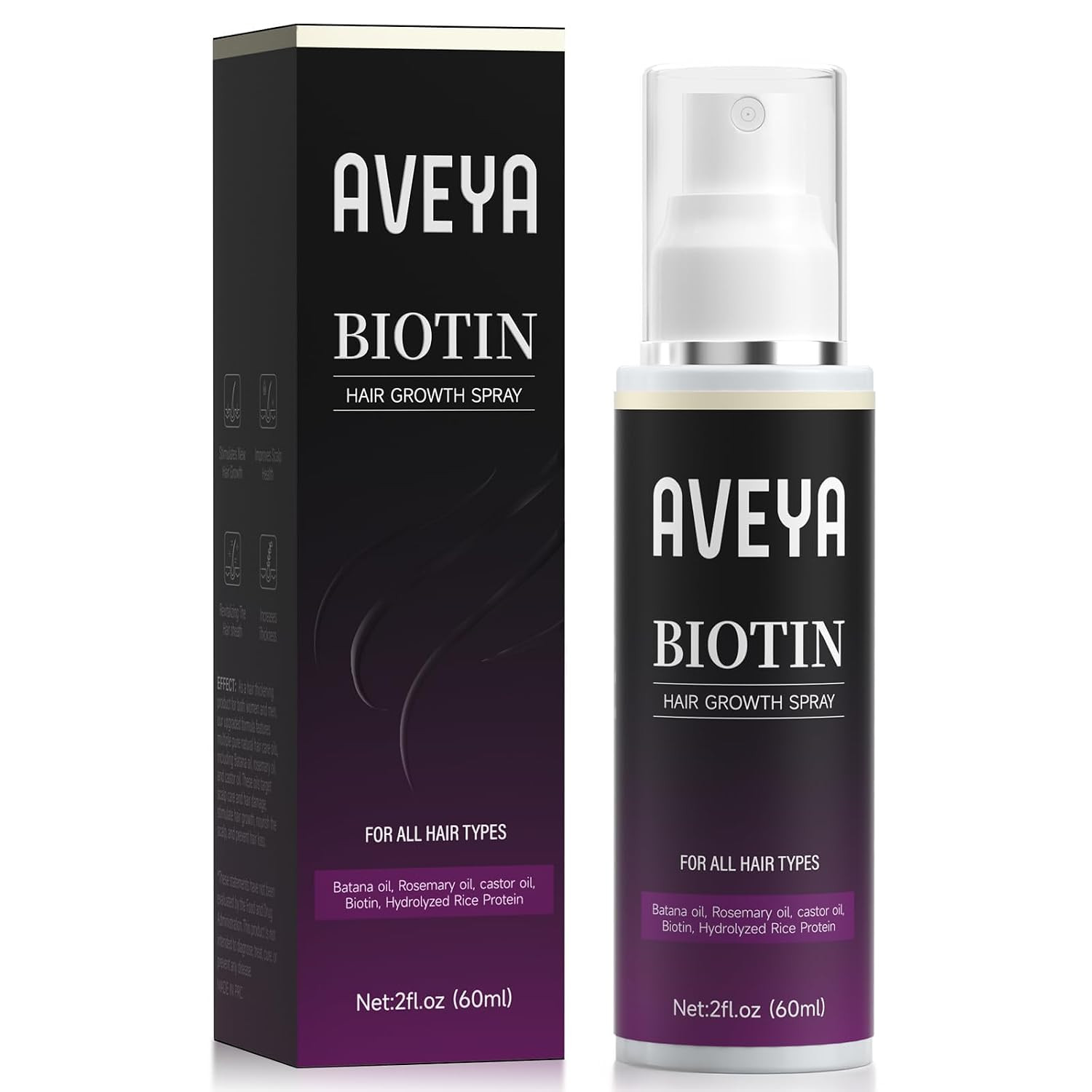 AVEYA Hair Growth Serum, for Women & Men infused with Rosemary Oil,Batana Oil&Biotin for Scalp – Strengthens,Thickens&Accelerates Hair Care - Non-Greasy,Helps Prevent Hair Thinning & Hair Loss – 60ml | Amazon (US)