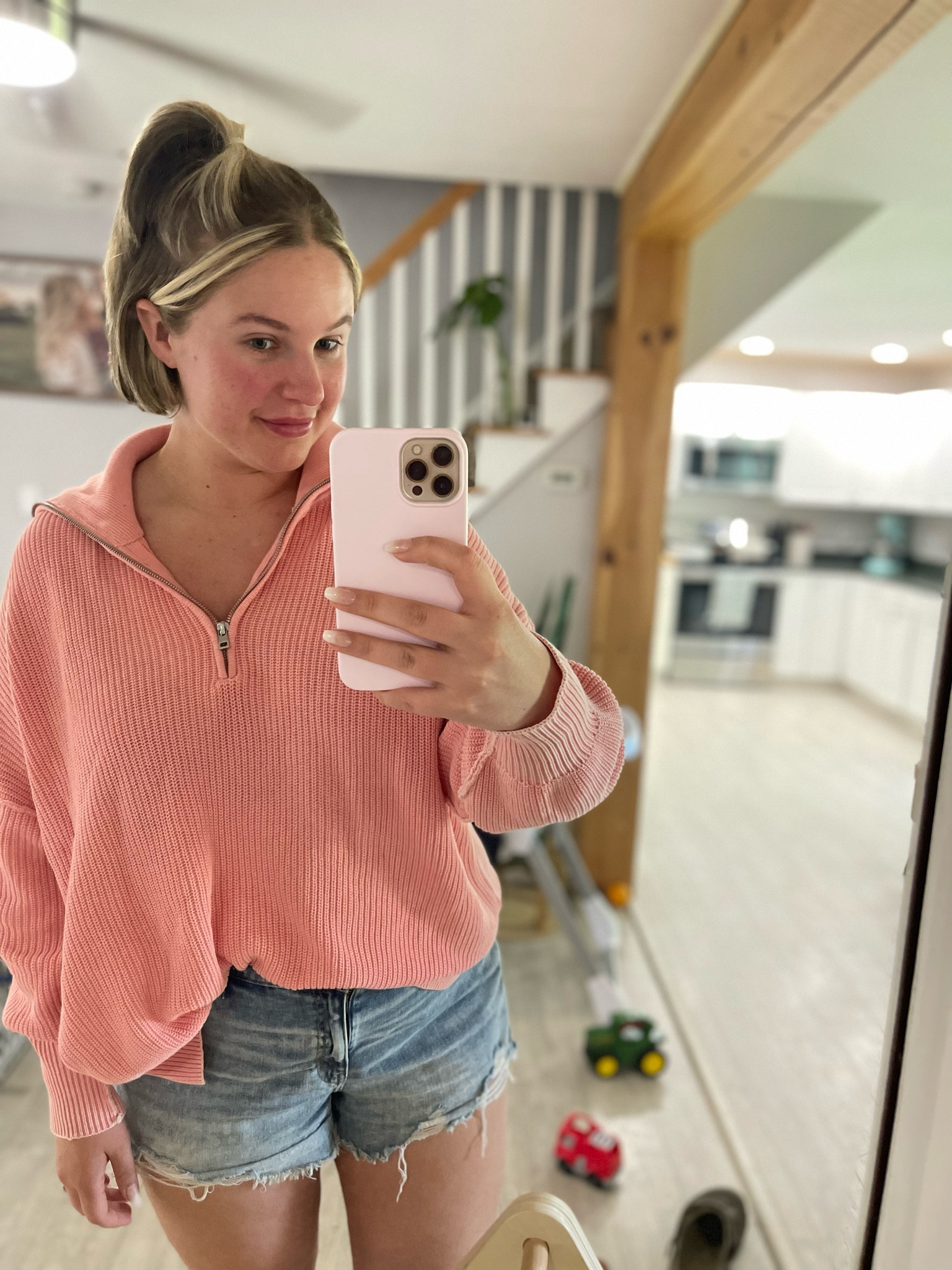 The perfect midsize shorts. I’m 5’7 size 14 and wearing the XL. I’m wearing a medium pullover (runs oversized)

#LTKMidsize