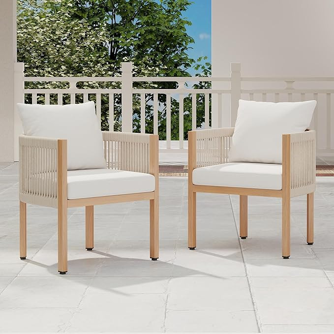 Outdoor Dining Chairs Set of 2, Wicker Patio Furniture Set with Armrests, Cushioned Backrest Pati... | Amazon (US)