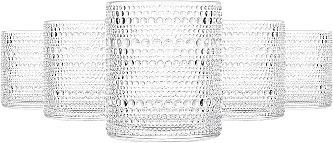 Glassware Set of 6, 13 OZ/390ml Hobnail Kitchen Glassware, Embossed Vintage Glass for Water, Cock... | Amazon (US)