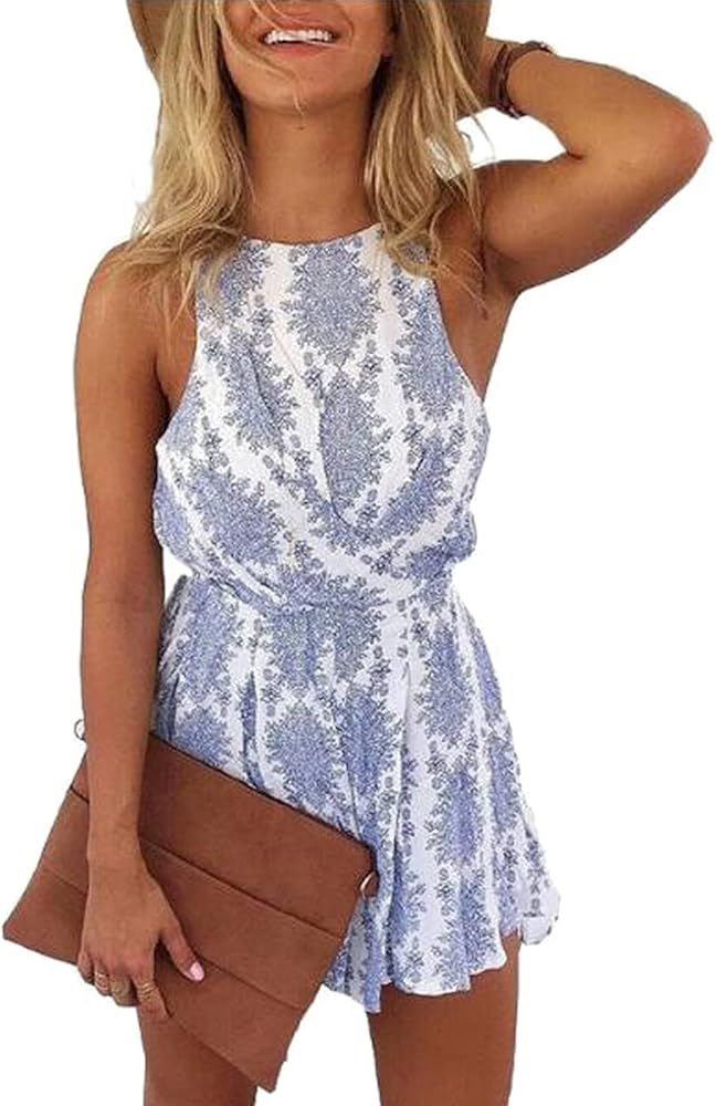 LUKYCILD Women Sexy Strap Backless Summer Beach Party Romper Jumpsuit | Amazon (US)