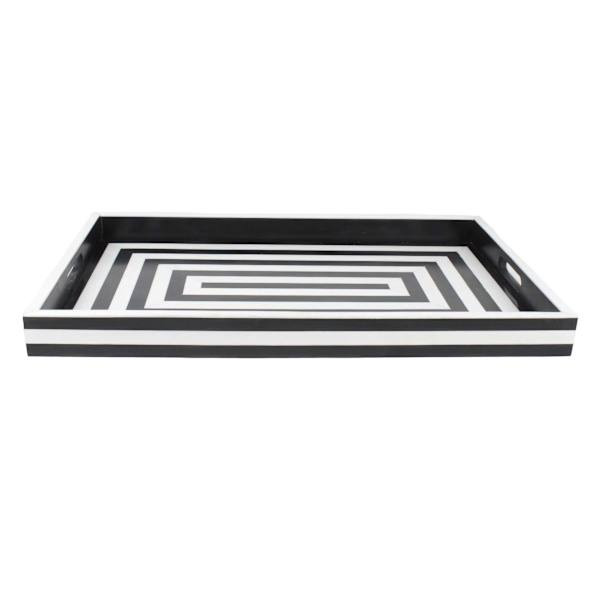 Black & White Striped Rectangle Tray, 24" | At Home