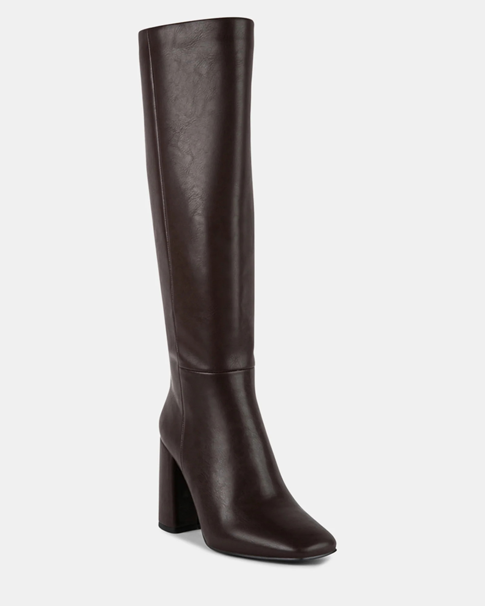 WILLIAM Brown Knee High Block Heel Boots | Women's Designer Shoes | Steve Madden (Canada)