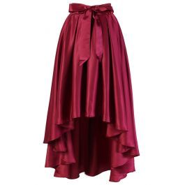Bowknot Asymmetric Waterfall Skirt in Wine Red | Chicwish