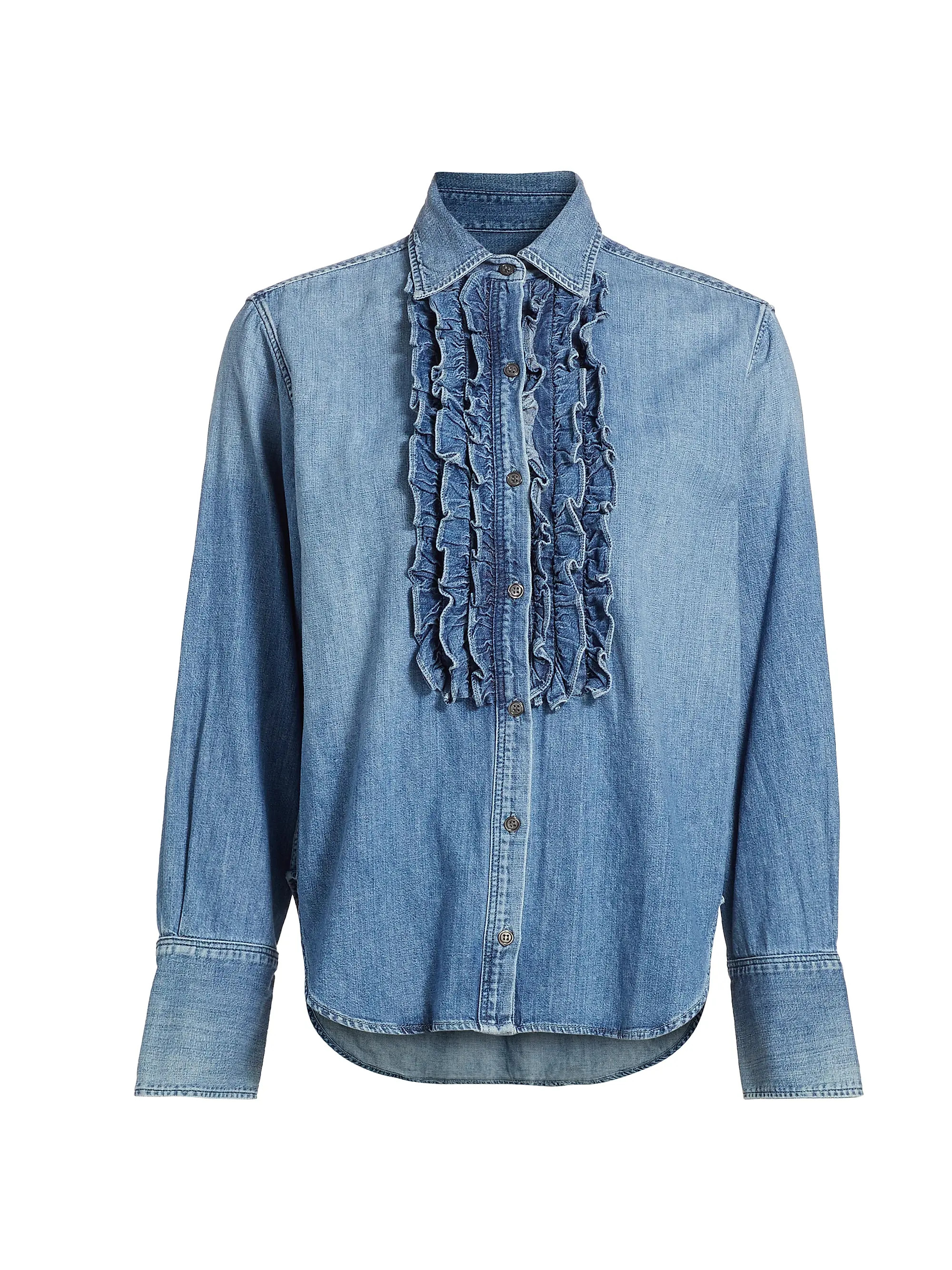 Alta Denim Ruffled Tuxedo Shirt | Saks Fifth Avenue