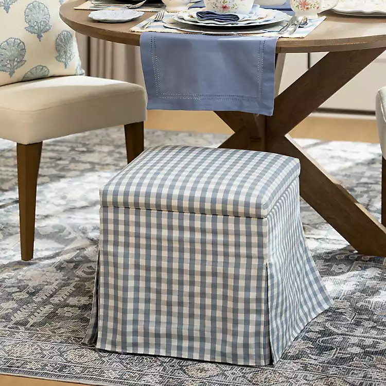 Blue Gingham Skirted Storage Ottoman | Kirklands
