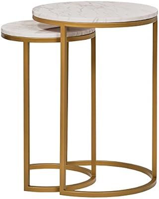 Rivet Nesting Side Table, Set of 2, Circular Modern, Marble and Gold | Amazon (US)
