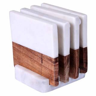HomeRoots Amelia 4 in. W x 4 in. H x 1 in. D Square Natural / White Other Dinnerware and Serving Sto | The Home Depot