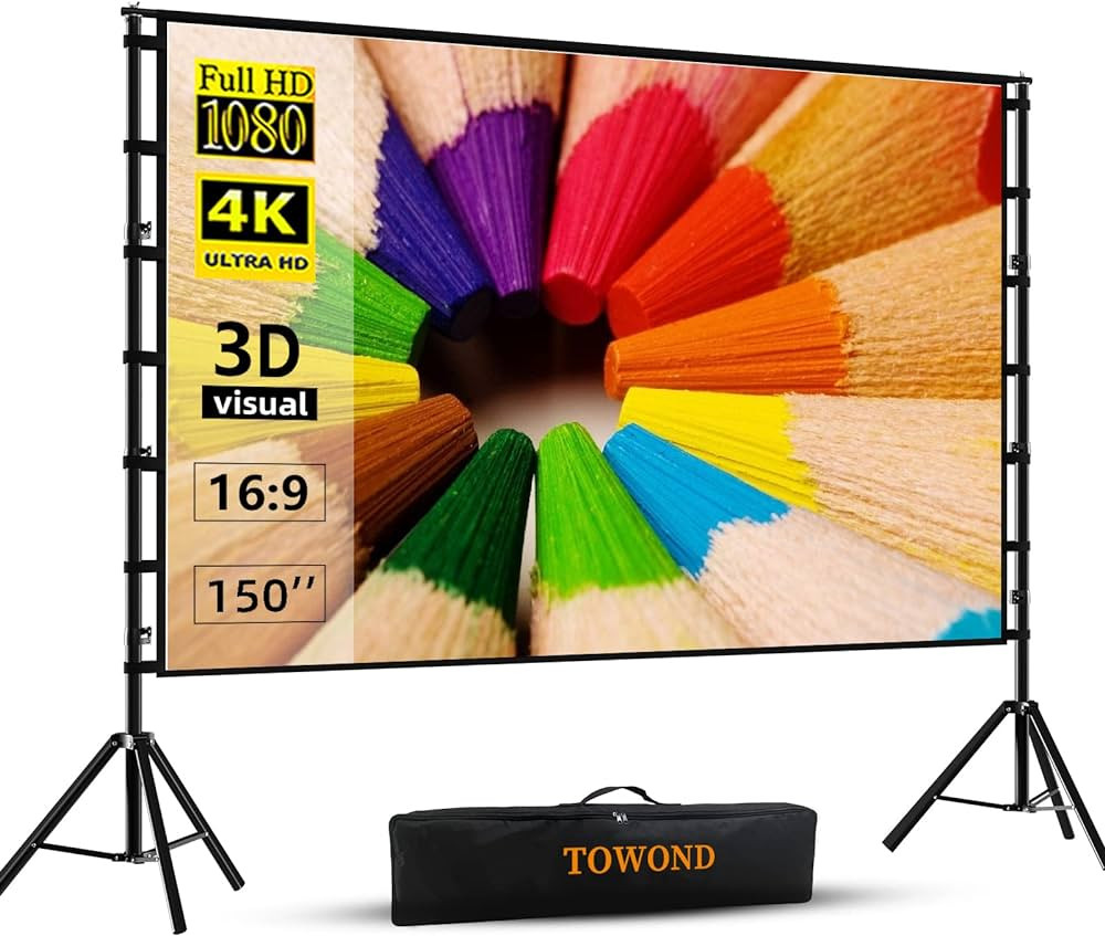 Projector Screen and Stand,Towond 150 inch Indoor Outdoor Projection Screen, Portable 16:9 4K HD ... | Amazon (US)