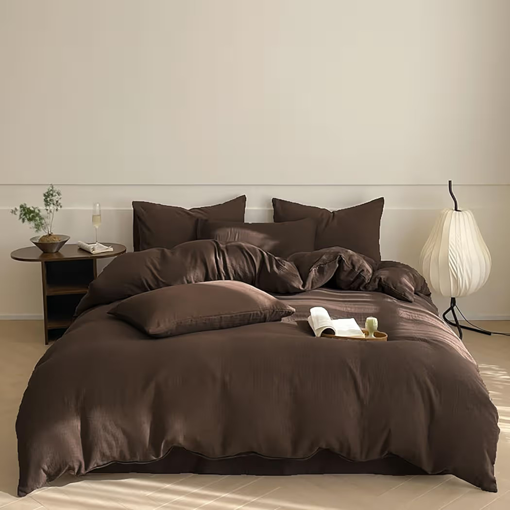 Luxlovery Brown Comforter Set Men King Mocha Bedding Comforter Set King Size Chocolate Color Soli... | Amazon (US)