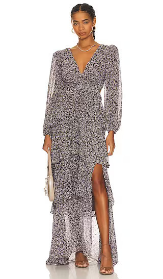Anora Dress in Purple Ditsy Floral Ruffle Dress Long Sleeve Wedding Guest Dress Long Dresses Fall | Revolve Clothing (Global)
