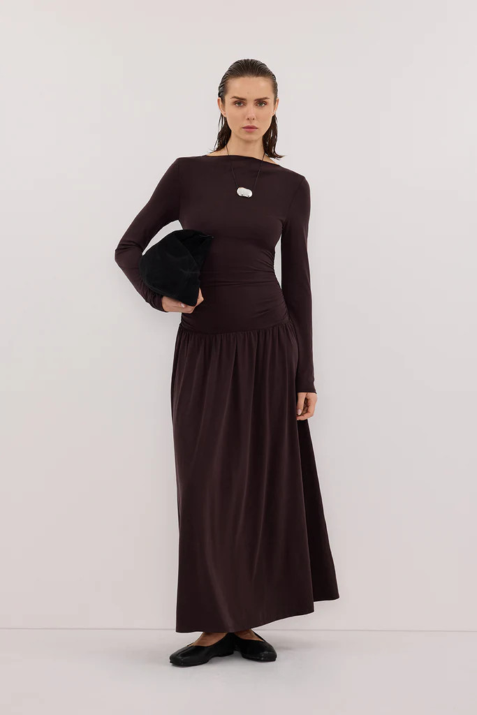 MEG BURNT CHOC LONG SLEEVE KNIT MIDI DRESS | DISSH