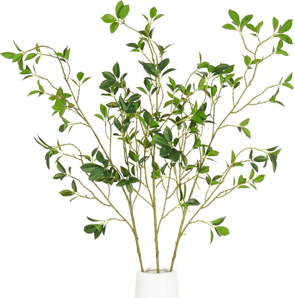 Houele 3 Packs 43" Artificial Ficus Stems Faux Green Stems Ficus Branches Leaf Stem Fake Green Bu... | Amazon (US)