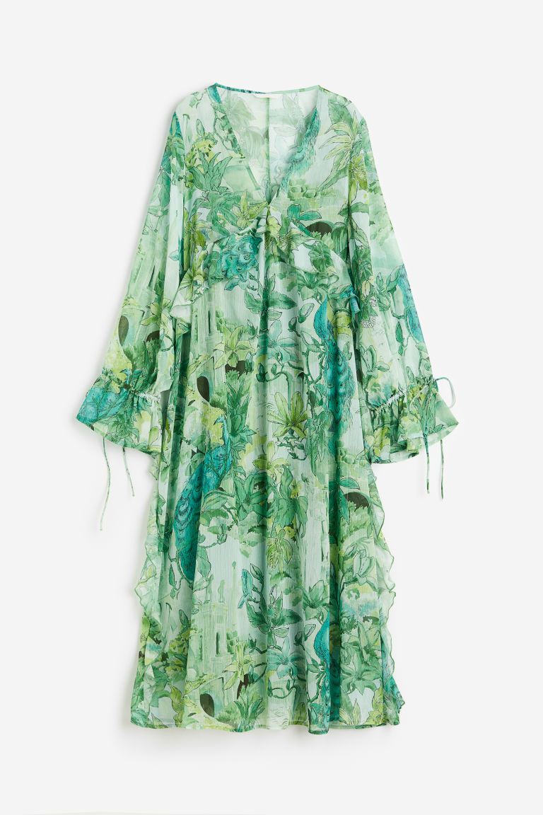 H & M - Long Flounced Dress - Green | H&M (US + CA)