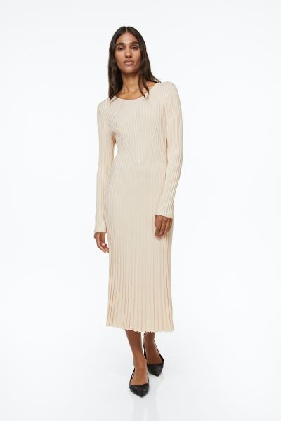 Rib-knit dress - Light beige - Ladies | H&M GB | H&M (UK, MY, IN, SG, PH, TW, HK)