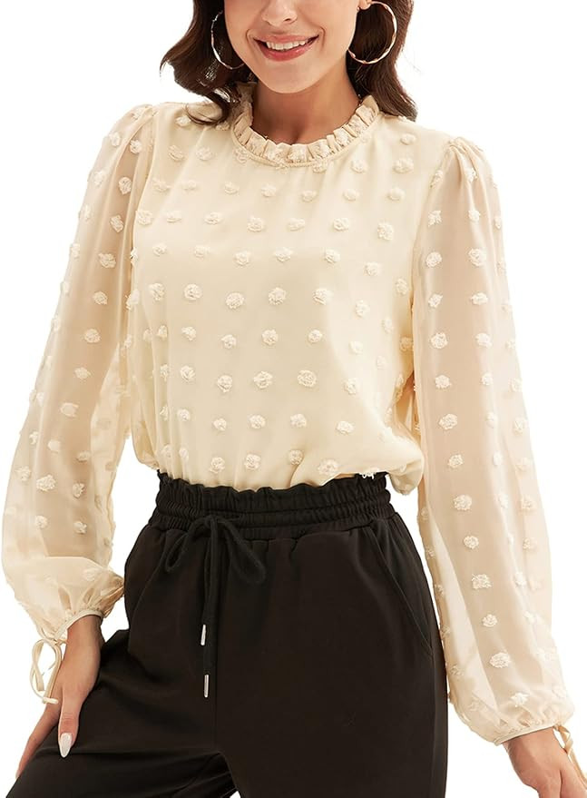 LIUMILAC Women's Mock Neck Shirts Pom Pom Blouses Long Sleeve Keyhole Back Tops | Amazon (US)