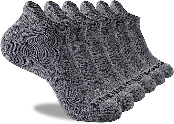 LITERRA Mens Ankle Socks 6 Pack Low Cut Athletic Running Cushioned Tab Socks | Amazon (US)