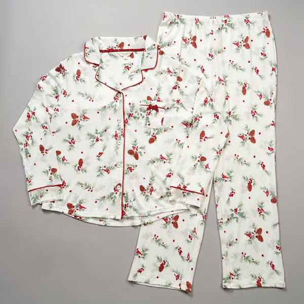 Womens Laura Ashley® Ultra Soft Holly Berry & Cardinal Pajama Set | Boscov's Department Stores