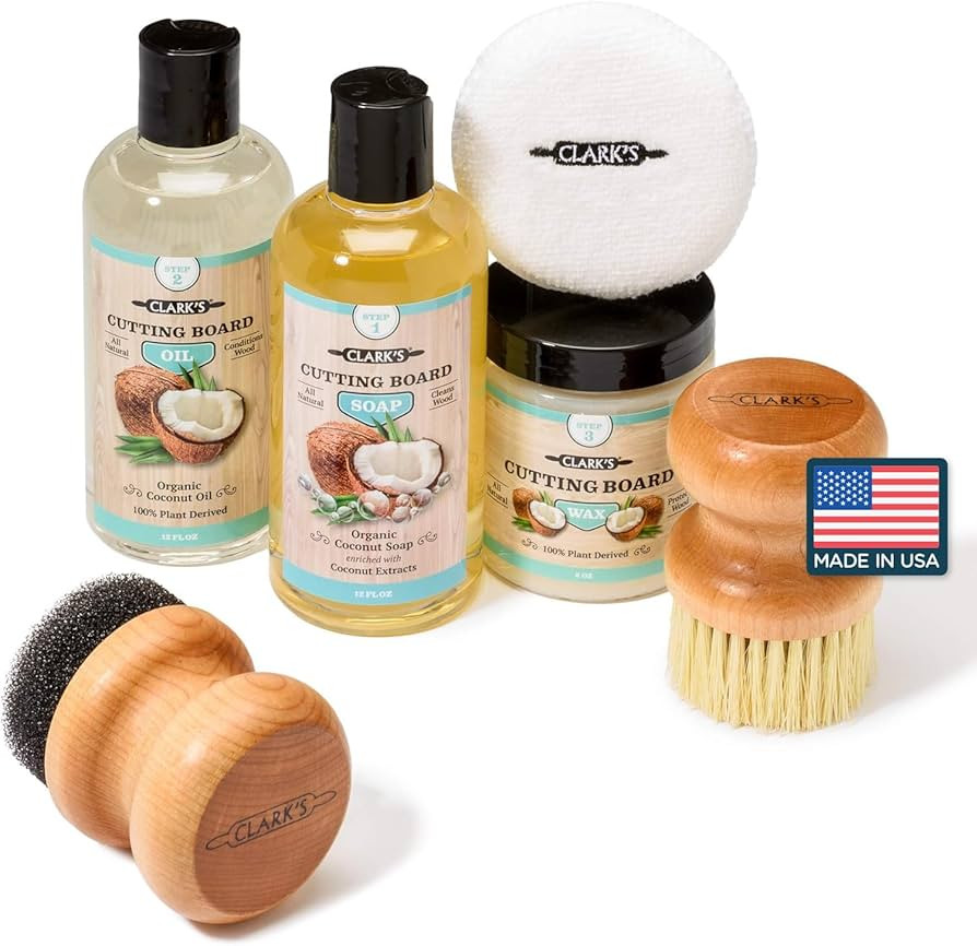 CLARK'S Cutting Board Care Kit with Coconut Oil - Includes Wax, Soap, Scrub Brush, Buffing Pad, a... | Amazon (US)