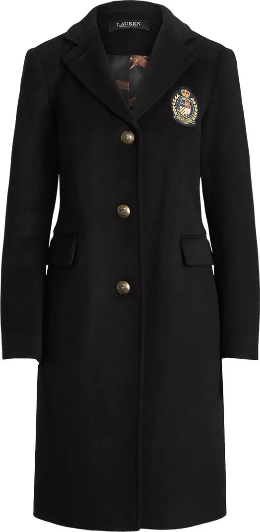 Crest Patch Wool Blend Reefer Coat | Nordstrom