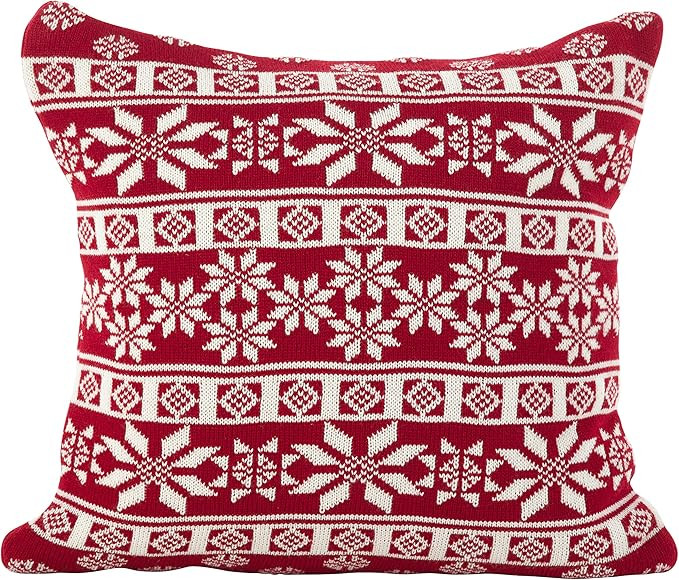 SARO LIFESTYLE Winter Snowflake Nordic Design Poly Filled Throw Pillow 18" x 18" Square Red | Amazon (US)