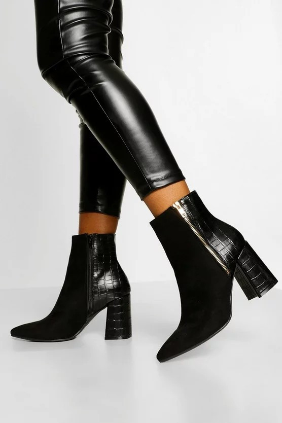 Zip Side Block Heel Shoe Boot | Boohoo.com (UK & IE)