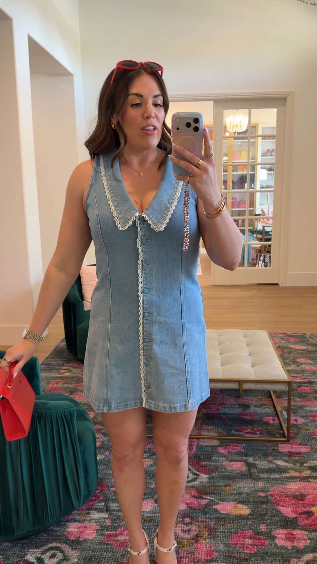 curvy midsize spring outfit! wearing size large in feminine denim dress 💙 no stretch in this dress, size up if in between sizes! my heels are Chanel from a few years ago 

#LTKSeasonal #LTKMidsize