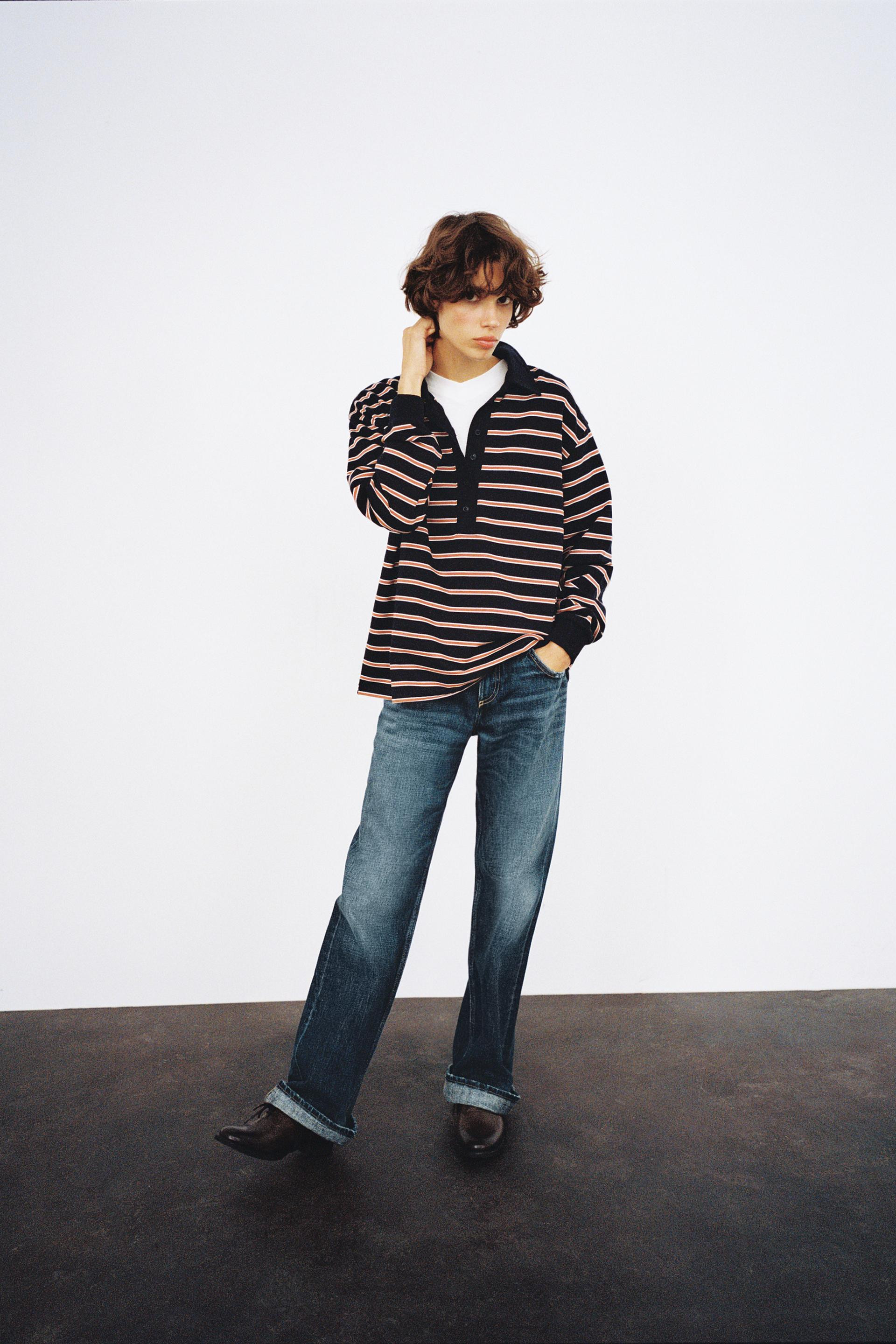 Zara - Striped Polo Shirt - Brown-Blue - S - Woman | Zara UK