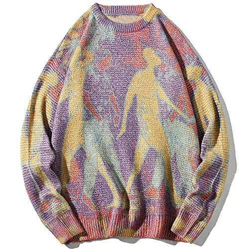 Aelfric Eden Mens Long Sleeve Van Gogh Printed Cable Knit Sweaters Casual Oversized Sweater Pullover | Amazon (US)