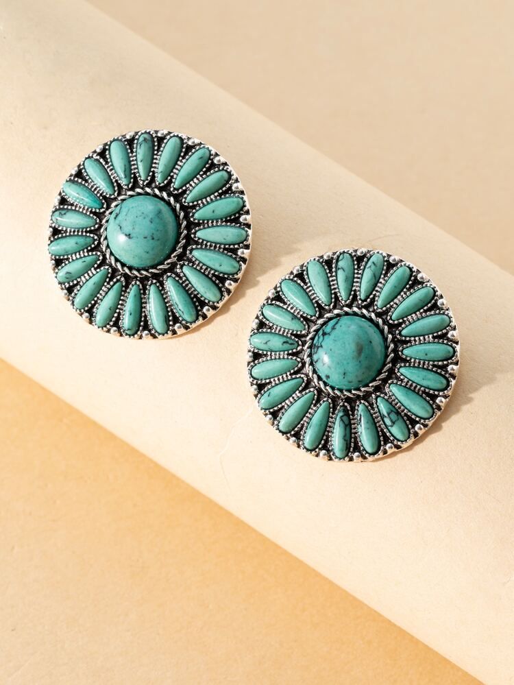 EMERY ROSE Turquoise Design Stud Earrings | SHEIN