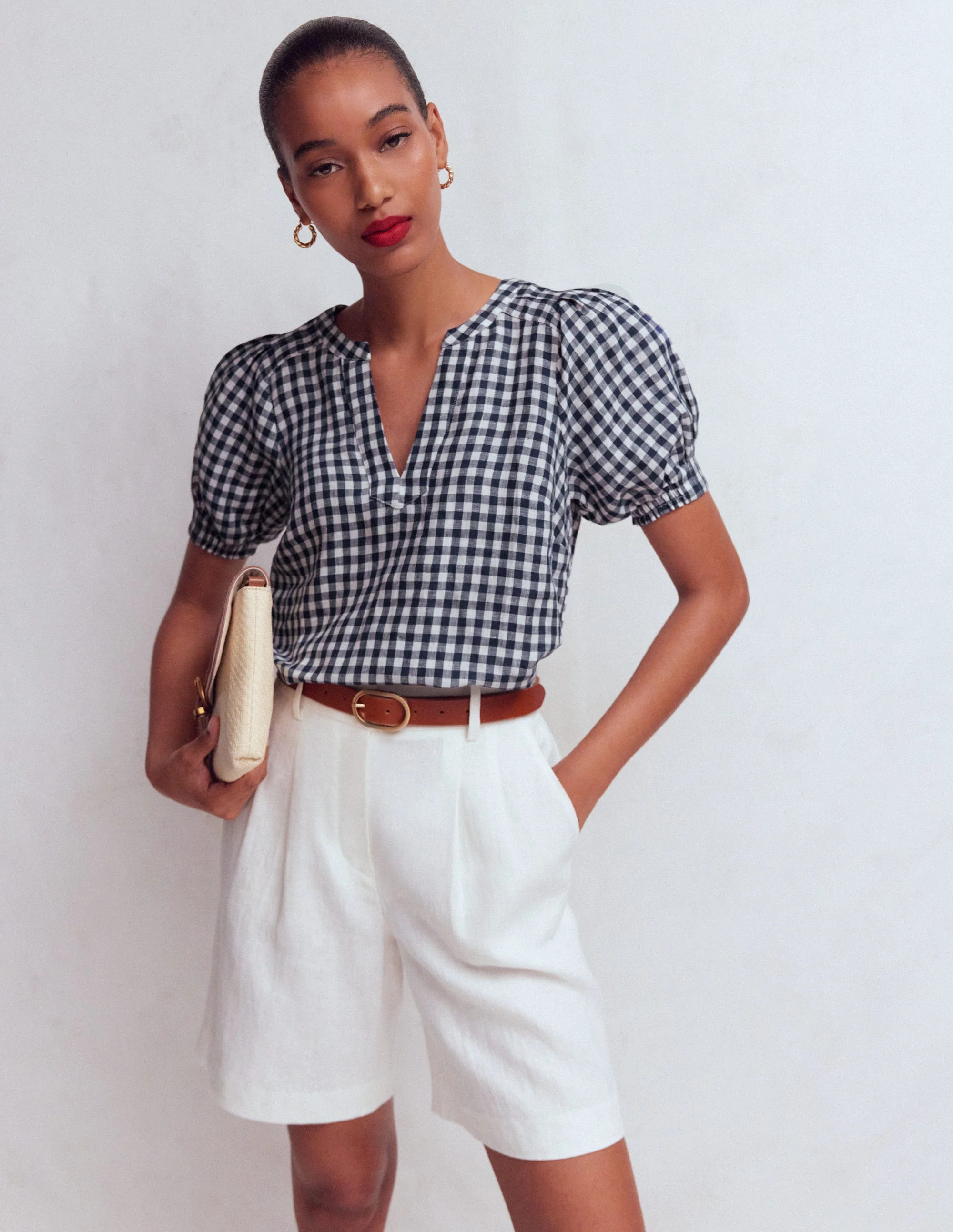 Rae Linen Top-Small Navy Gingham | Boden (US)