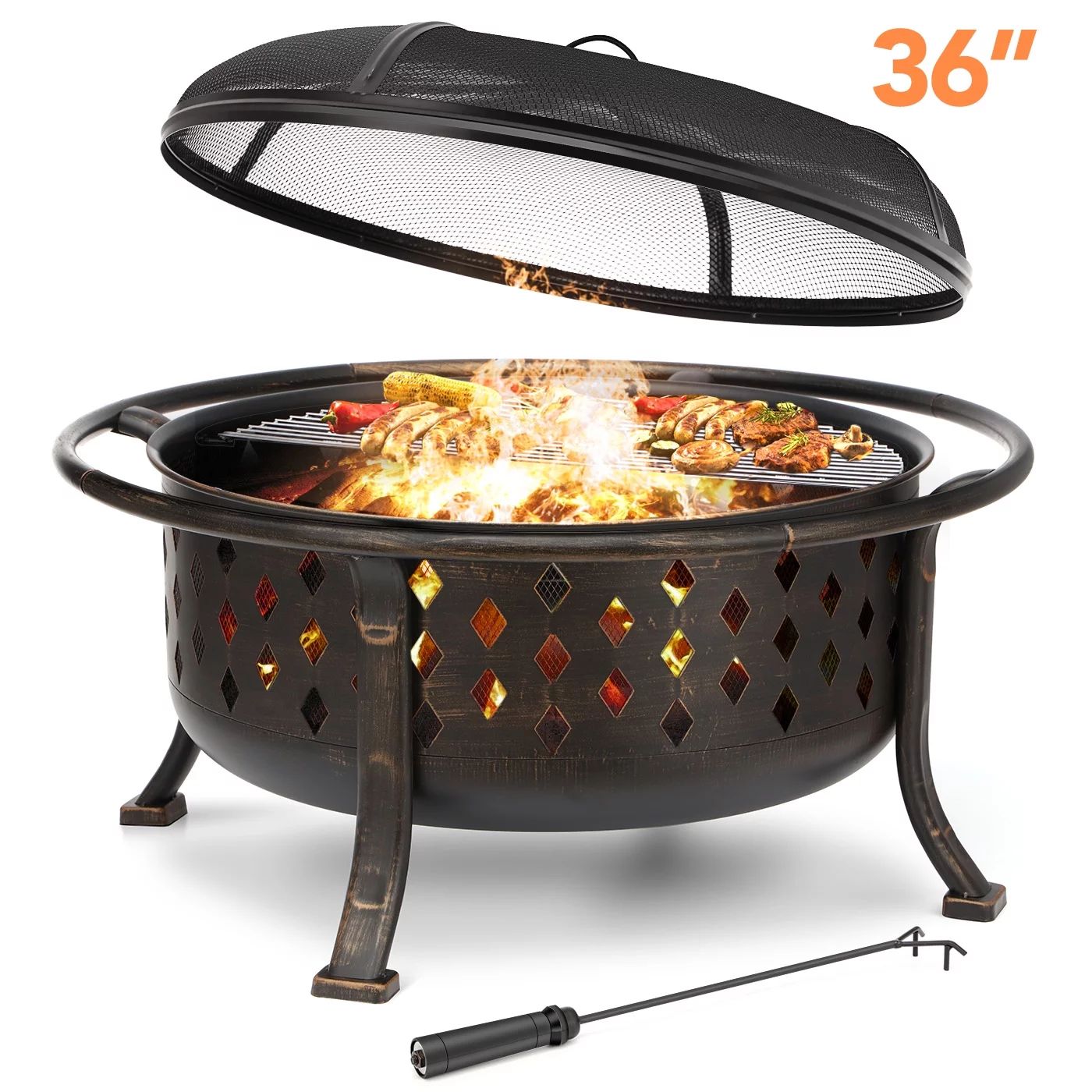 36 Inch Fire Pits for Outside Large Outdoor Fire Pit Wood Burning Deep Firepit Heavy Duty Steel B... | Walmart (US)