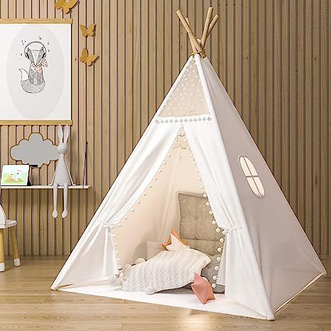 JoyNote Teepee Tent for Kids Indoor Tents with Mat, Inner Pocket, Unique Reinforcement Part - Fol... | Amazon (US)