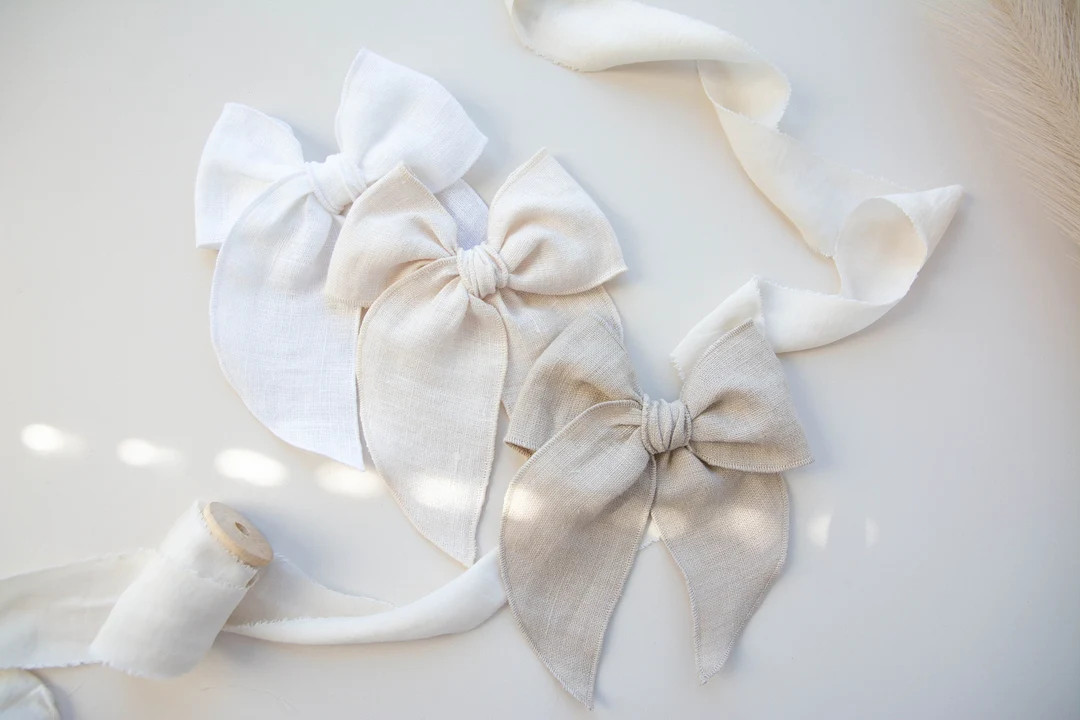 Linen Large Fable Bow Linen Fable Bow Pink Hair Bow Fable - Etsy | Etsy (US)