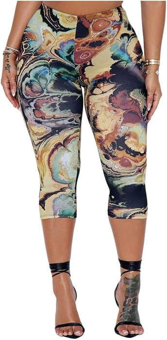 GORGLITTER Women's Marble Print Capri Pants Y2K Going Out Cropped Leggings | Amazon (US)