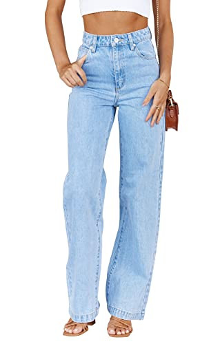 PLNOTME Women's High Waisted Jeans Boyfriend Baggy Straight Leg Casual Denim Pants | Amazon (US)