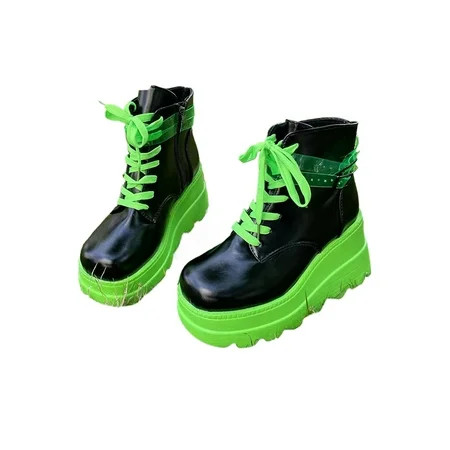 SIMANLAN Womens Platform Fashion Boots High Heel Zip Punk Goth Combat Boots Black Green 7 | Walmart (US)