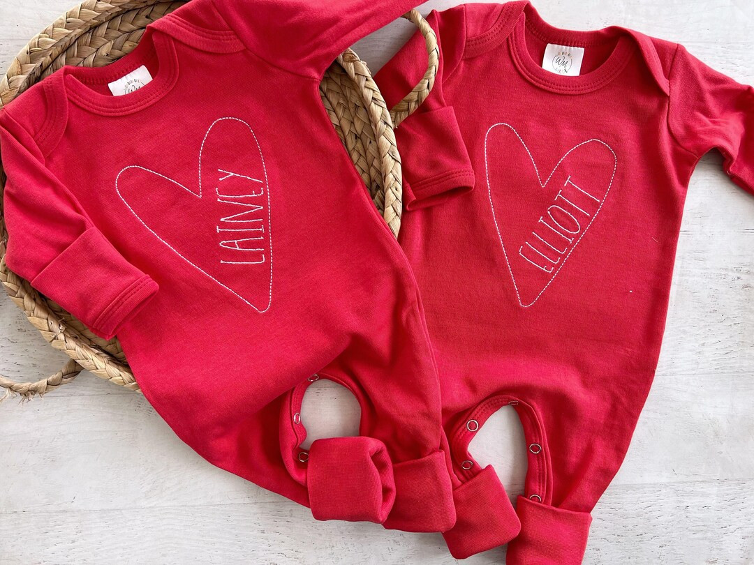 Valentine Heart Romper With Fold Over Mittens and Footies, Custom Heart Outfit, Love, Baby Shower... | Etsy (US)