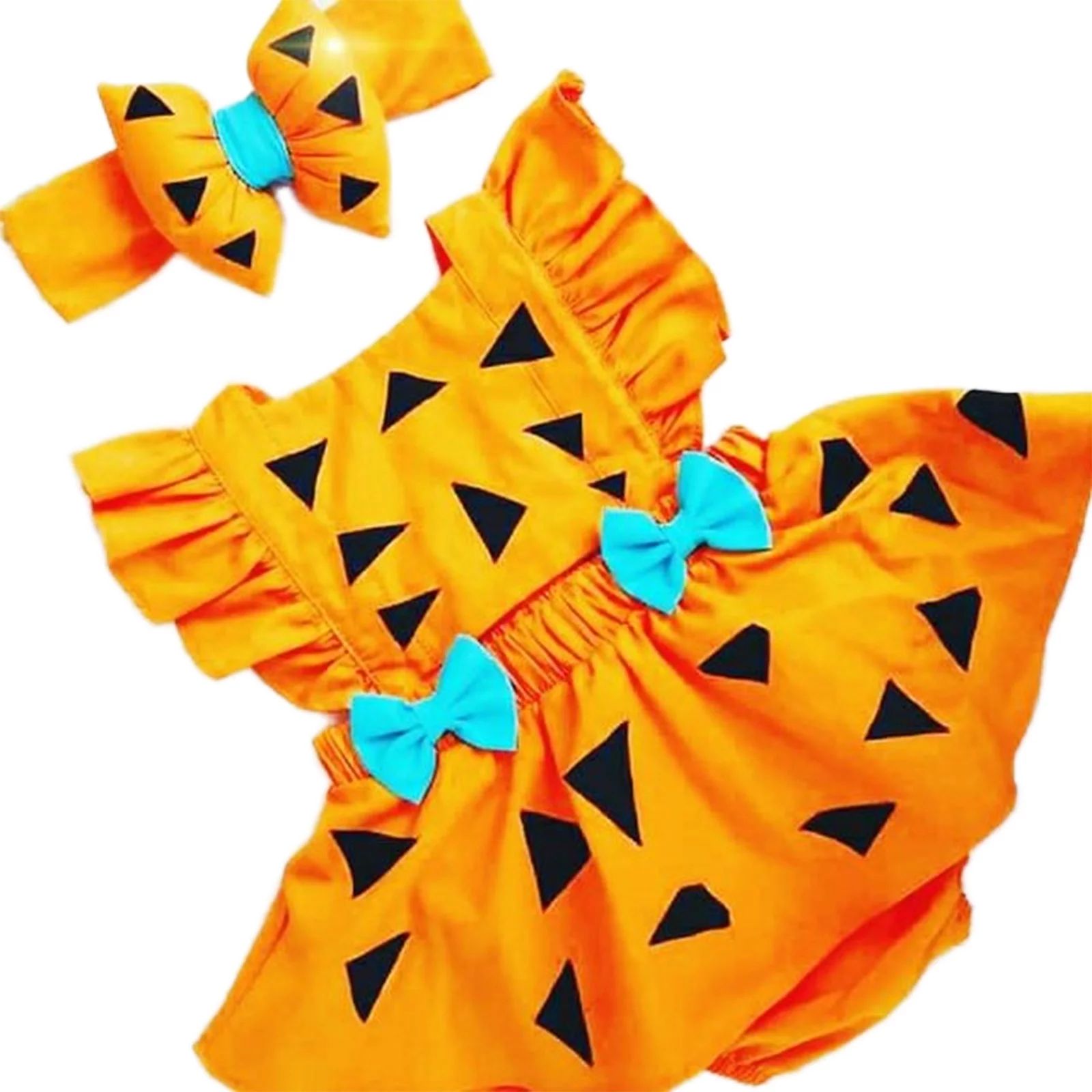 Newborn Infant Baby Girls Halloween Costumes Bow Pumpkin Rompers Sleeveless Ruffles Jumpsuit - Wa... | Walmart (US)