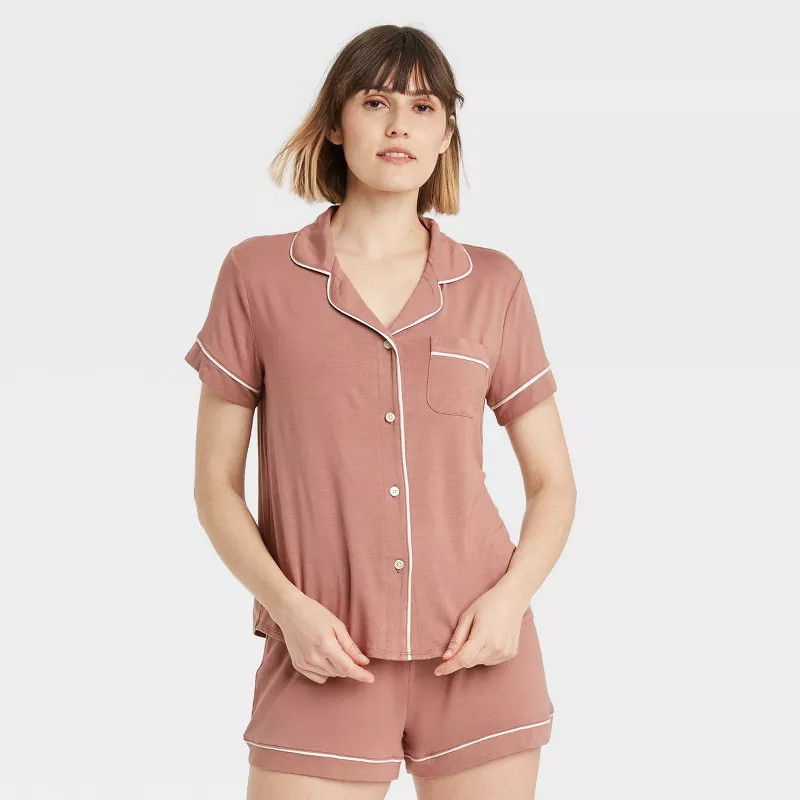 Women's Beautifully Soft Short Sleeve Notch Collar Top and Shorts Pajama Set - Stars Above™ | Target