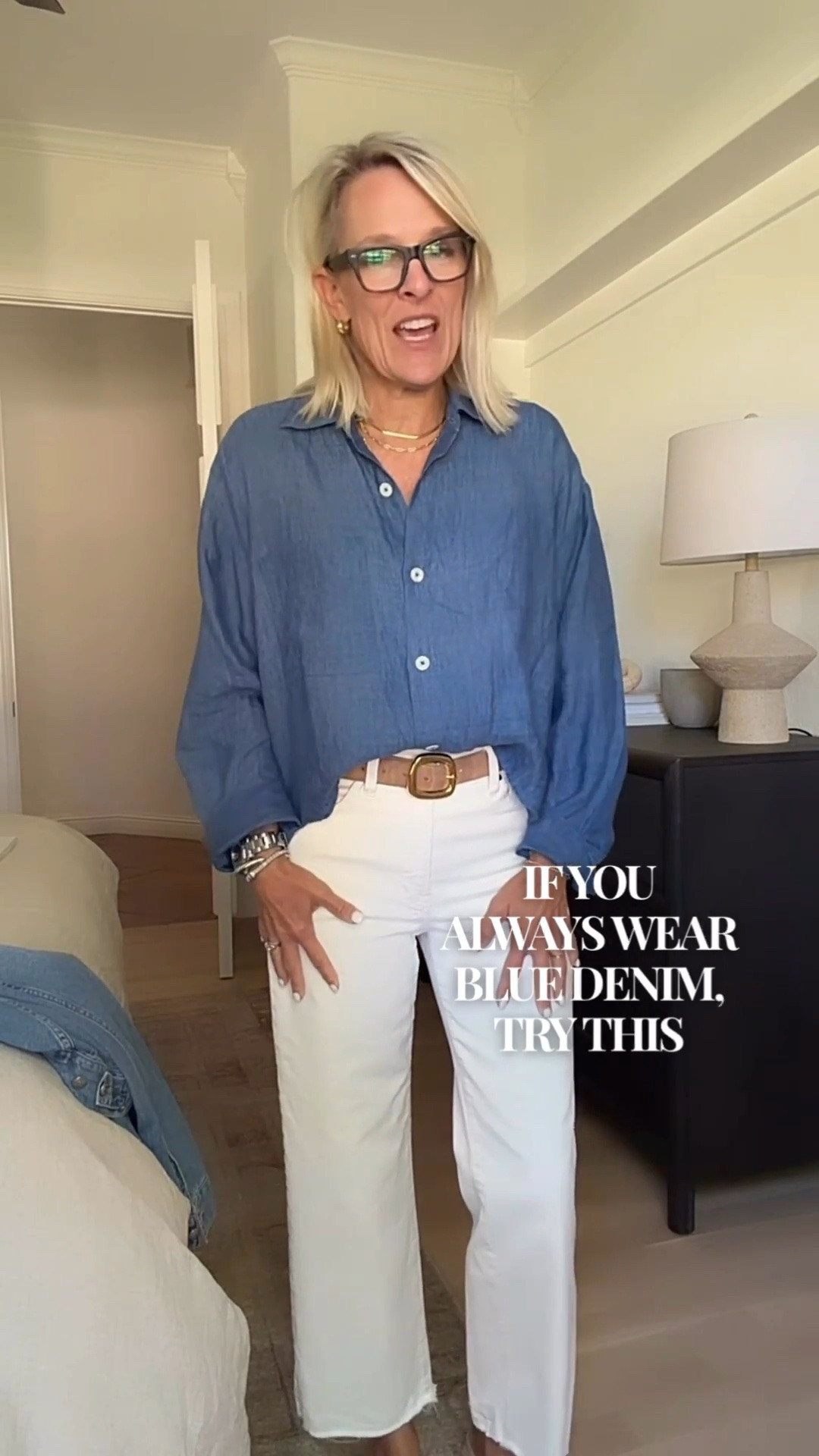 I just love this denim, and now I have it in ecru too. I wear this cut all year long, so having it in another color gives me so many more ways to style it.

Here I paired the ecru denim with a blue linen button-up, added a belt, and kept everything else simple. I’m wearing a 27 in the denim and a small in the top—an easy, polished combination for everyday wear.

#LTKootd #LTKdayinmylife #LTKOver40
