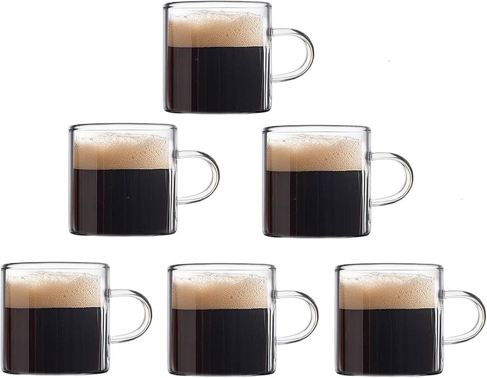 Mfacoy Espresso Cups Set of 6 (Buy 4, get 2 Free), 4 oz Glass Espresso Coffee Cups, Small Espress... | Amazon (US)