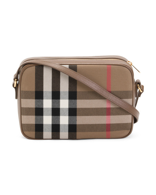 Canvas And Leather Large House Check Camera Crossbody | TJ Maxx