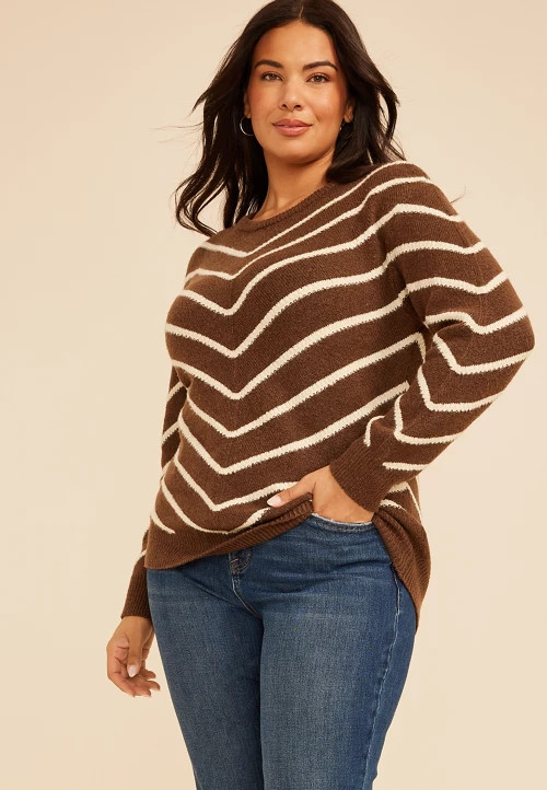 Plus Size Chevron Stripe Boat Neck Sweater | maurices | Maurices